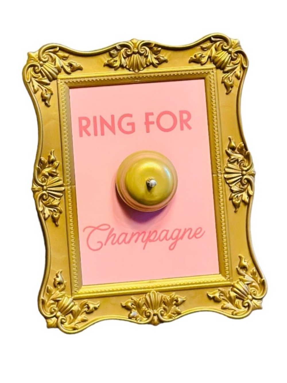 NEW Bullseye’s Playground “Ring for Champagne” Gold/Pink Framed Bell